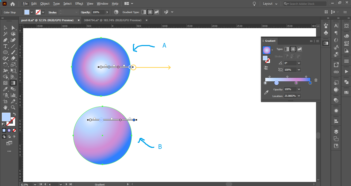 Mengatur gradient tool - Tutorial Membuat Bentuk Bola 3D Dengan Adobe Illustrator