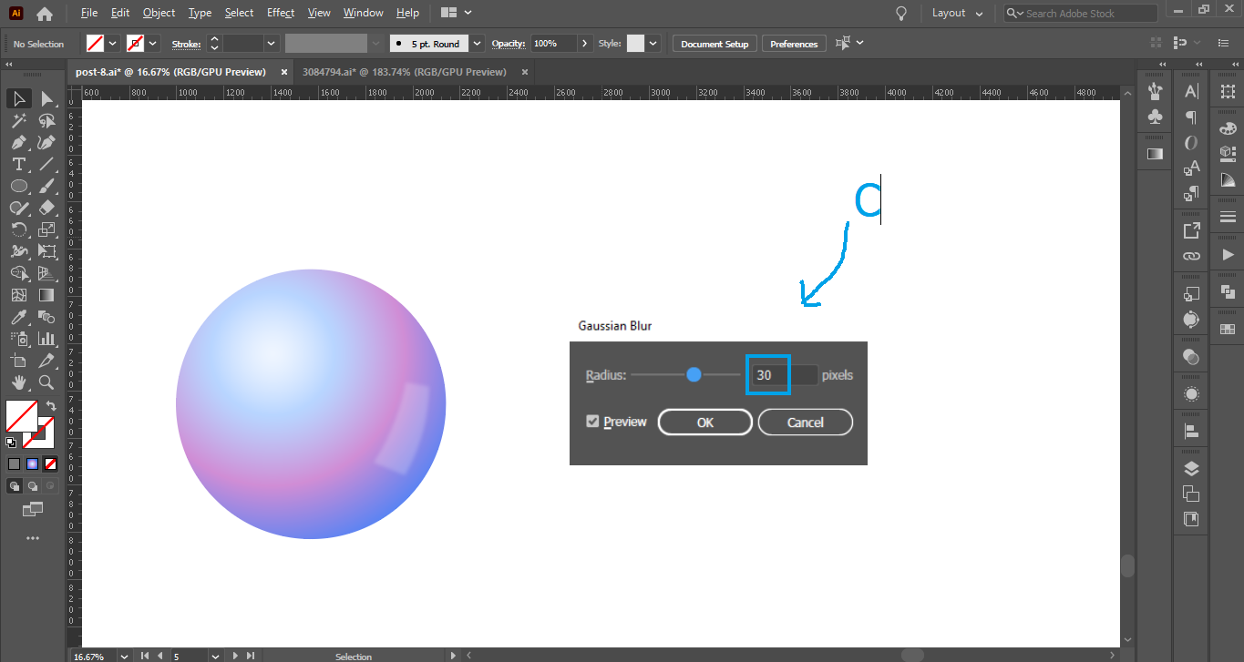 Menambahkan efek pantulan cahaya 2 - Tutorial Membuat Bentuk Bola 3D Dengan Adobe Illustrator